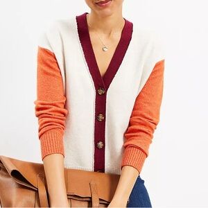 LOFT Colorblock Cropped V-Neck Cardigan